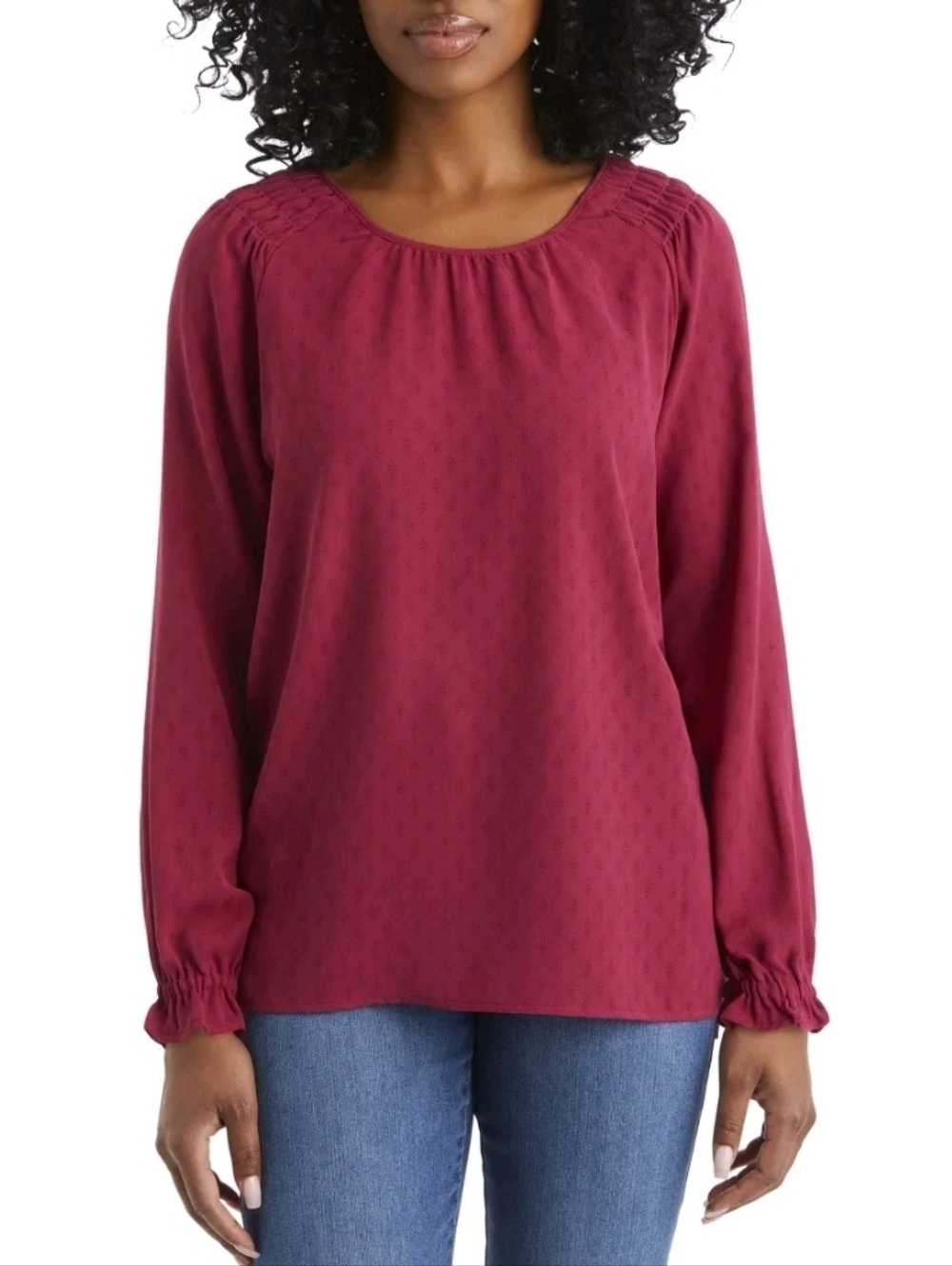 Women's Jessica Simpson Textured Blouse with Blouson Sleeves Blue Size L NWT